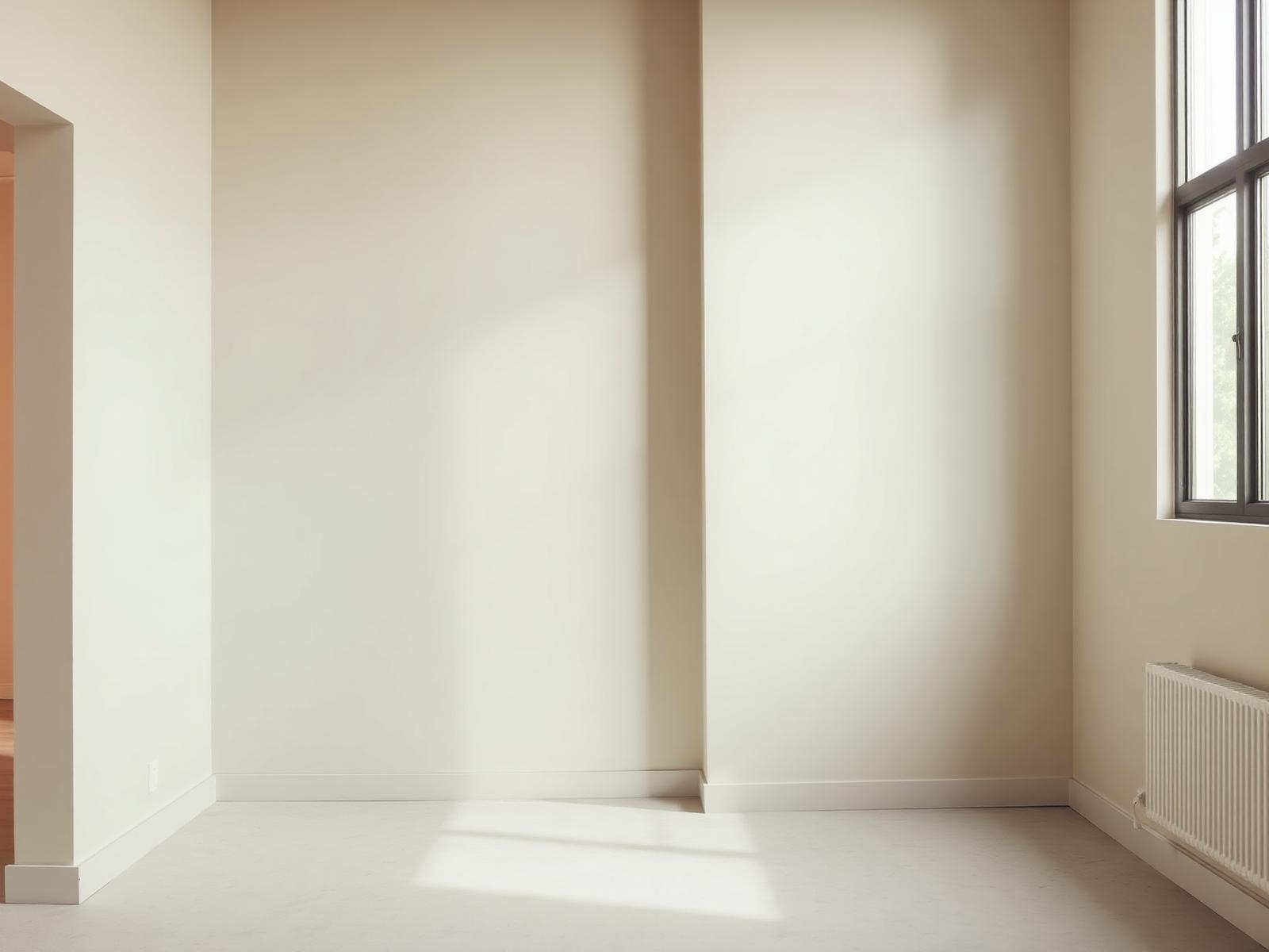 Frisch verputzte Trockenbauwand mit weichem Tageslicht